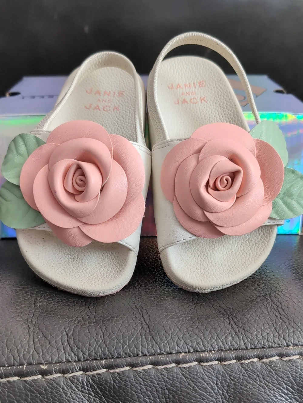 Kids Todddler Shoes Janie and Jack White Sandals with Pink Rose